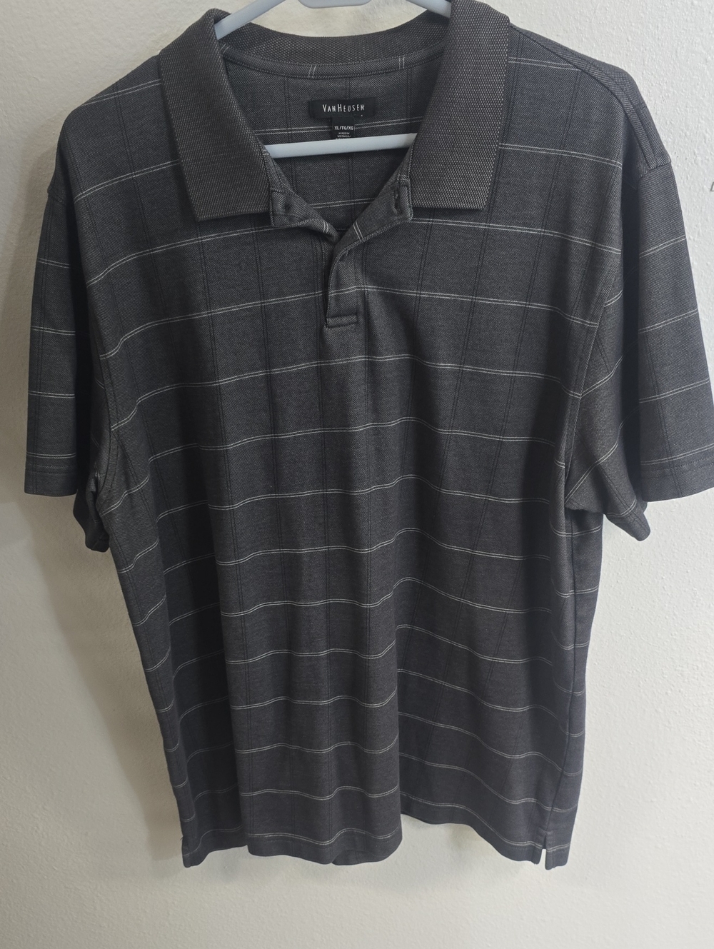 Van Heusen Men’s Charcoal Gray Windowpane Polo